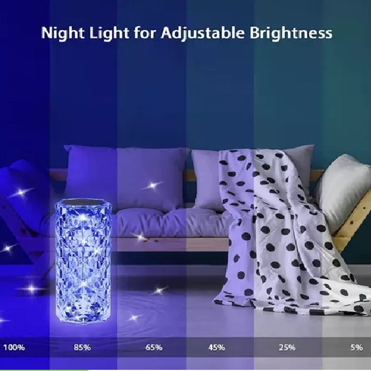 GENERICO - Lámpara Velador Adorno De Cristal Rosa Diamante Tactil Usb