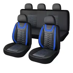 GENERICO - Kit Funda Cubre Asiento Azul Cuero Auto Premium Universal