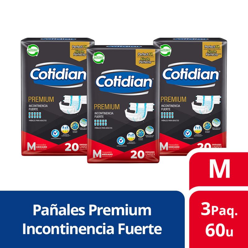 COTIDIAN - 3 Paquetes Pañales De Adulto Cotidian Premium 60 Un Talla M