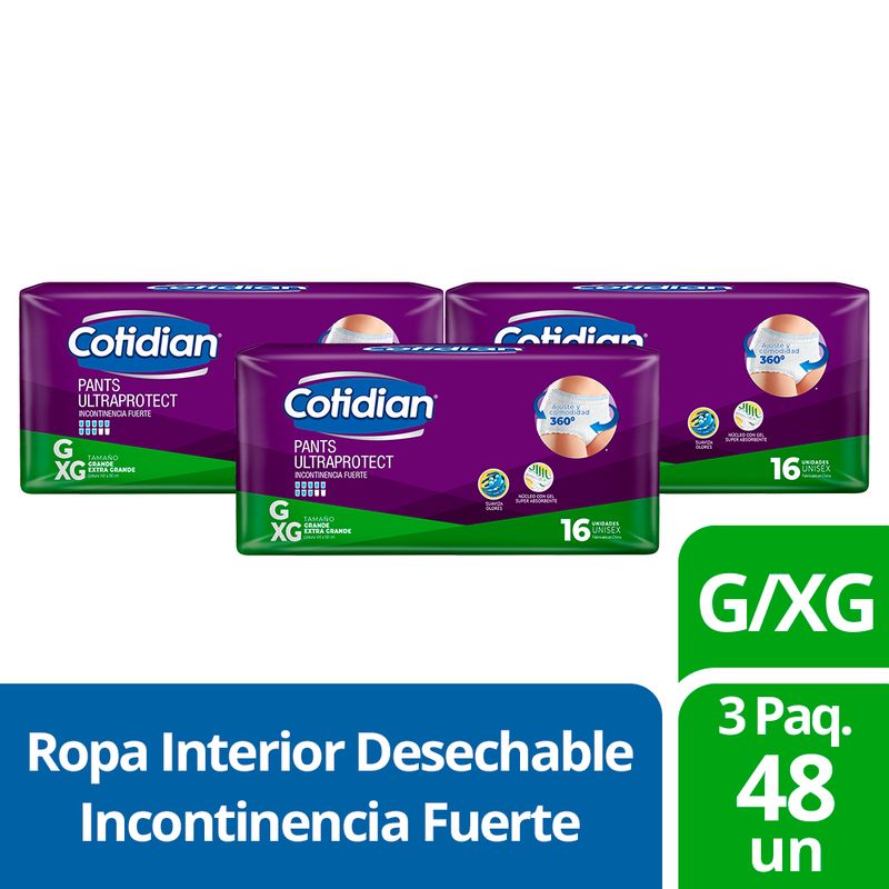 COTIDIAN - 3 Paquetes Pants Cotidian Incontinencia Fuerte 48 Un G/XG