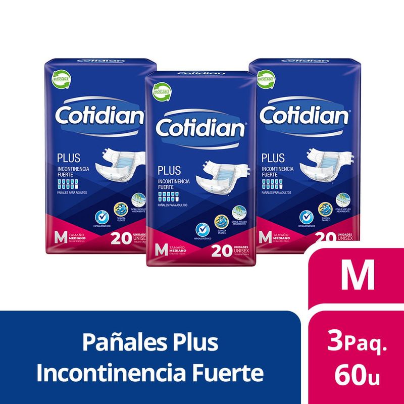 COTIDIAN - 3 Paquetes Pañales De Adulto Cotidian Plus 60 Un Talla M