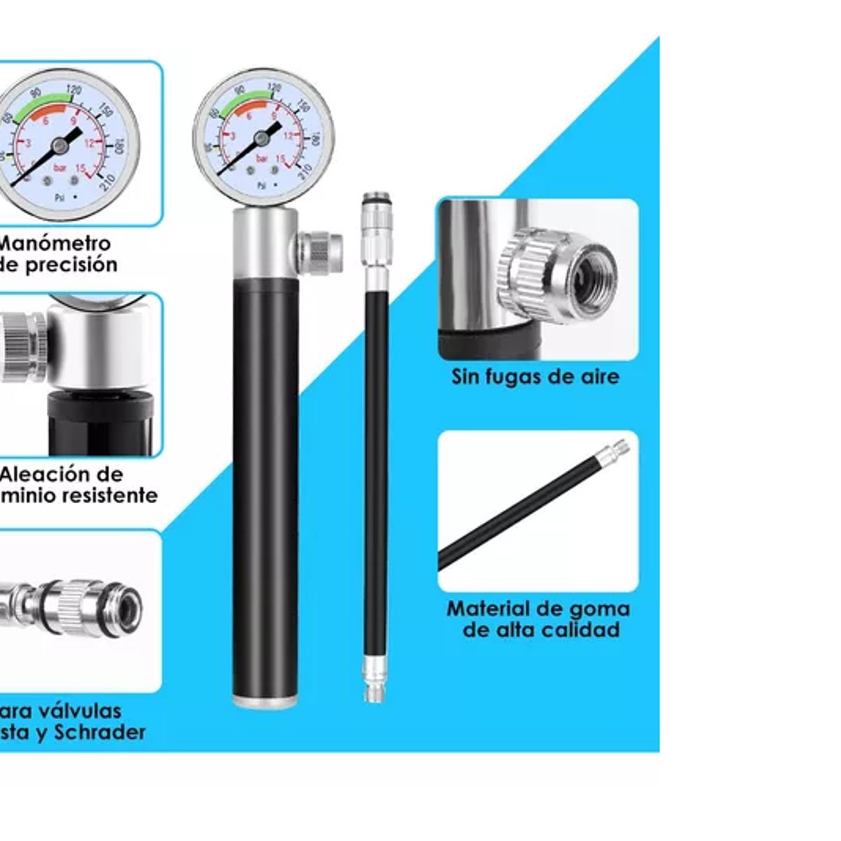 GENERICO - Mini Bombines Portátil Para Bicicleta Con Manómetro 210 Psi