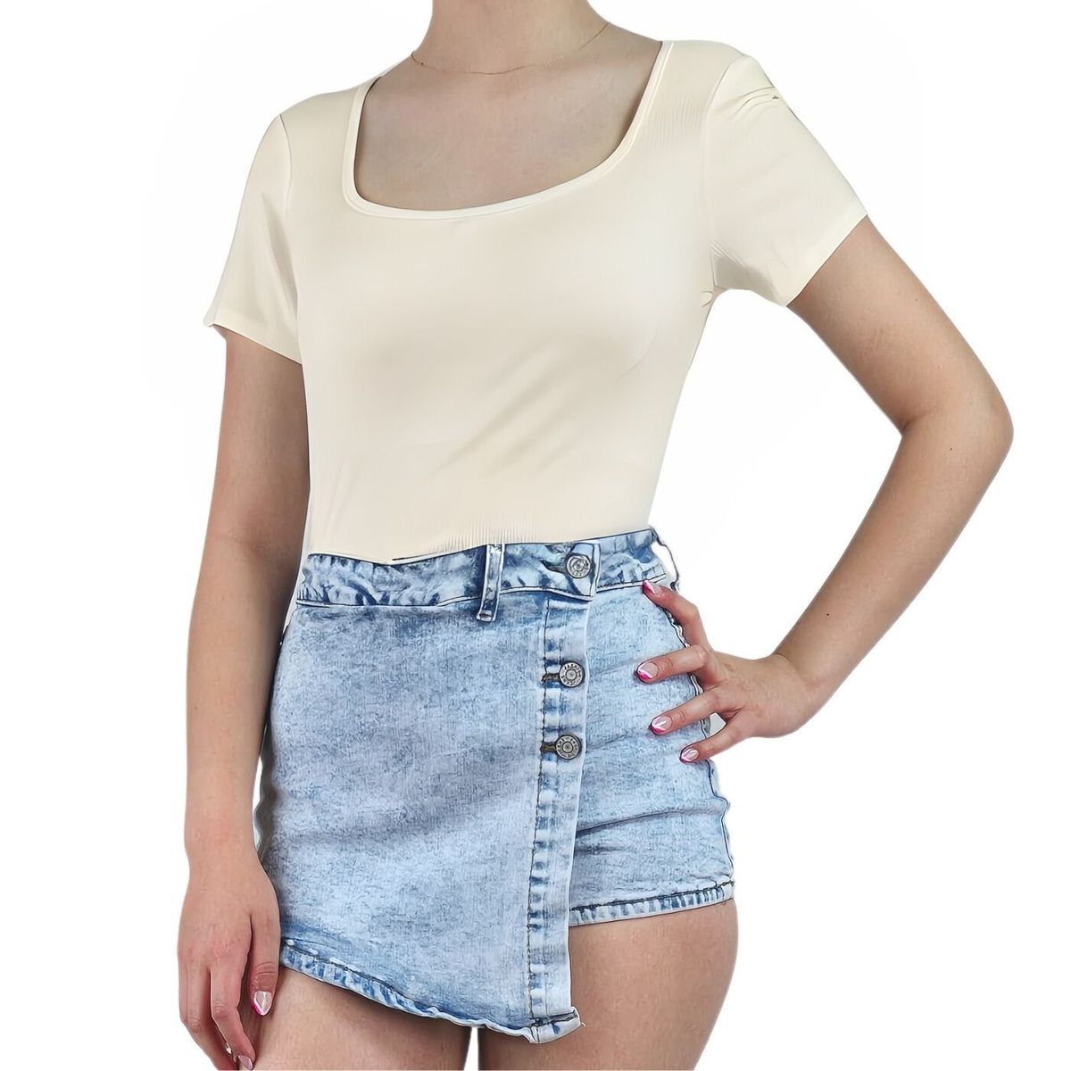 LIKE SHOP - Body Mujer Acanalado Manga Corta Elasticado 080