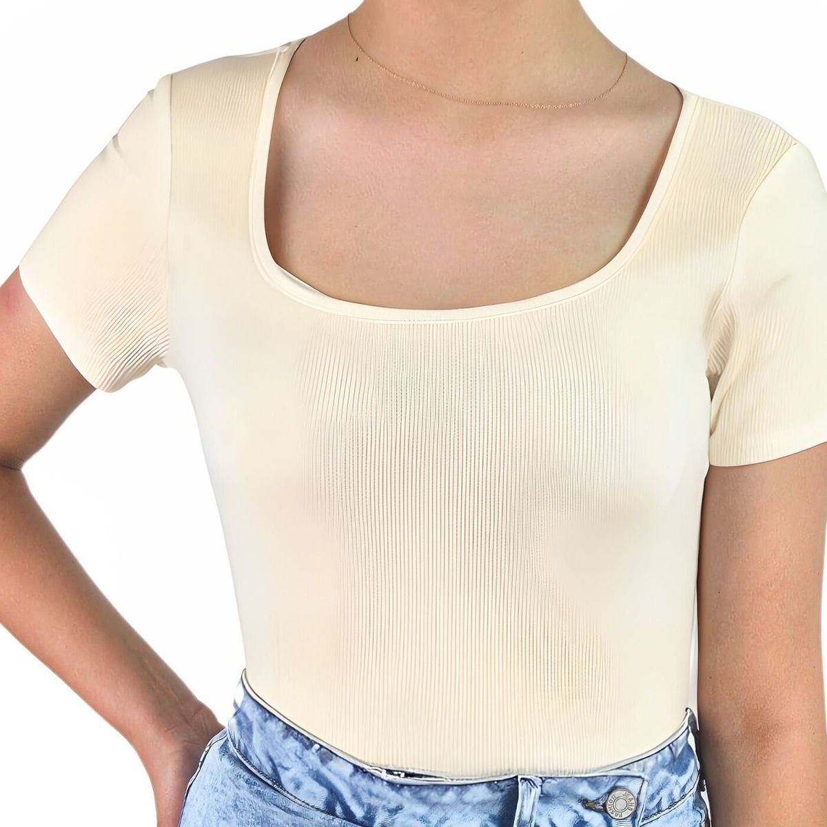 LIKE SHOP - Body Mujer Acanalado Manga Corta Elasticado 080