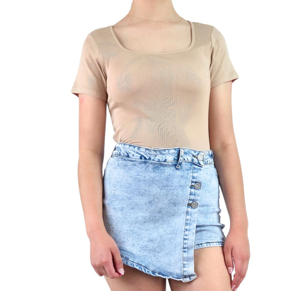 LIKE SHOP - Body Mujer Acanalado Manga Corta Elasticado 080