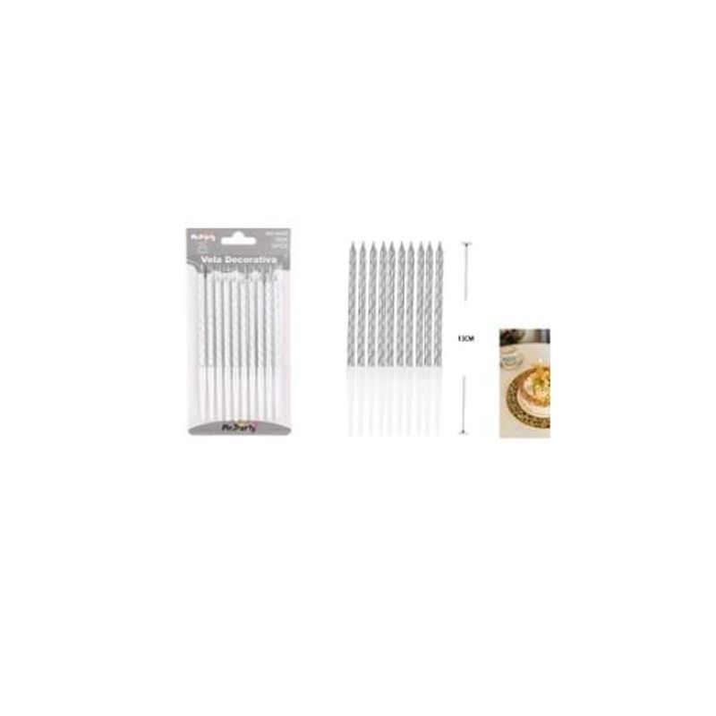 GENERICO - Velas Espiral Plateado Metálico 13cm 10pcs