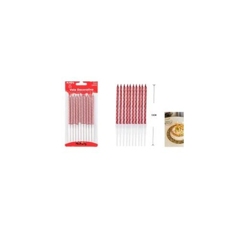GENERICO - Velas Espiral Rojo Metálico 13cm 10pcs