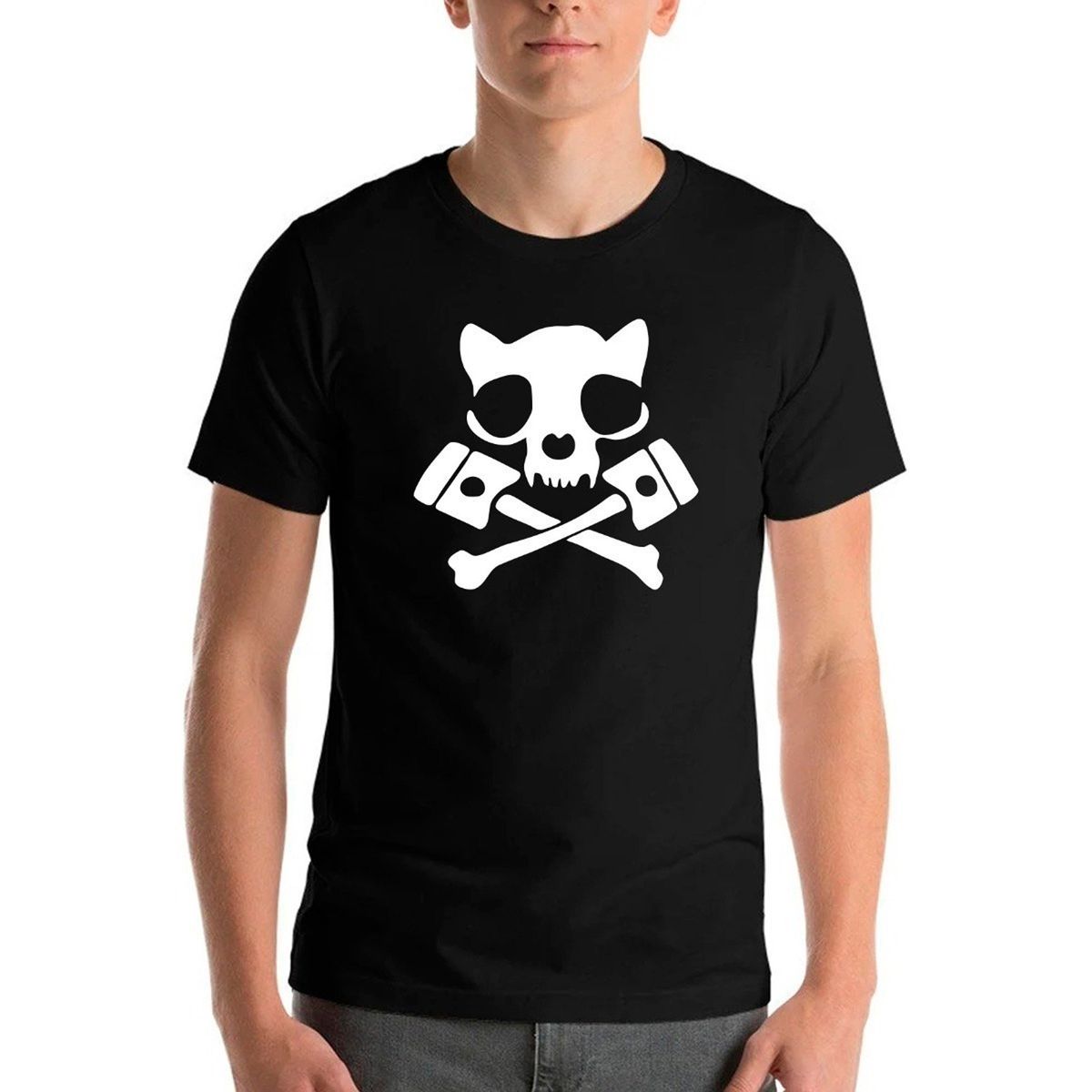 GENERICO - Polera Gato Calavera Skull Cat Cat Lover Cat Dad Hombre