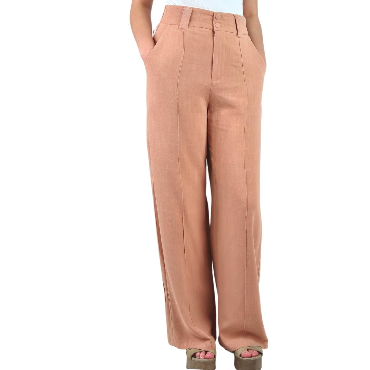 LIKE SHOP - Pantalon Palazzo Premium Tipo Lino Semi Formal Casual Boton 902