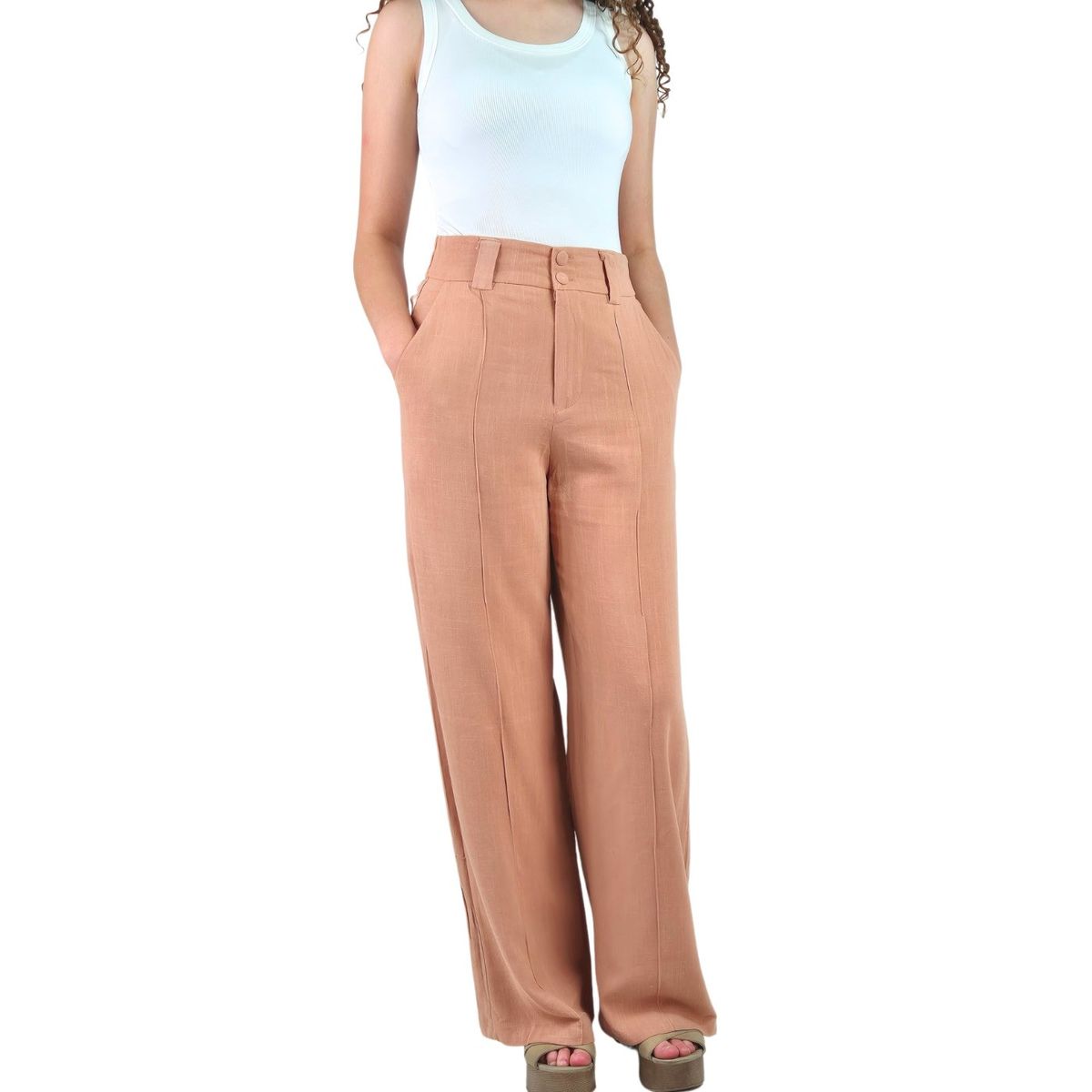 LIKE SHOP - Pantalon Palazzo Premium Tipo Lino Semi Formal Casual Boton 902