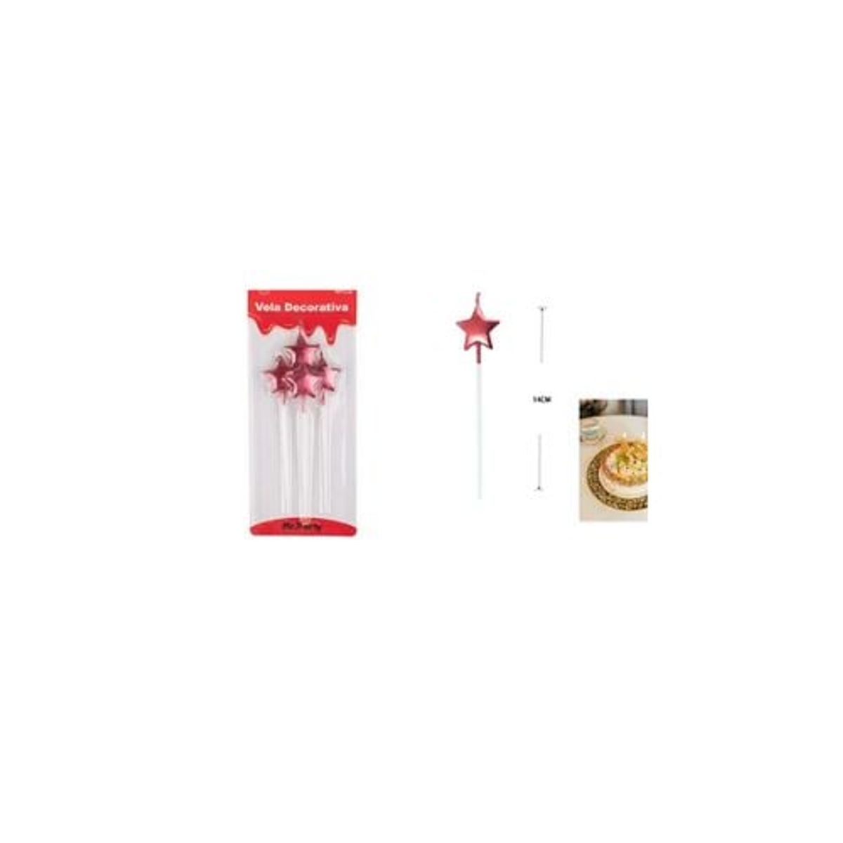 GENERICO - Velas De Estrella Rojo Metálico 14cm 4pcs