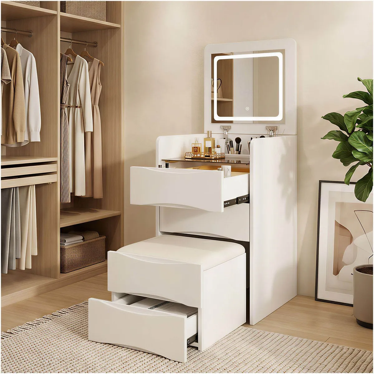 Tocador Lujo Espejo Tipo Velador Con Taburete Con Luz, marca HOMER DESIGN - Foto Principal