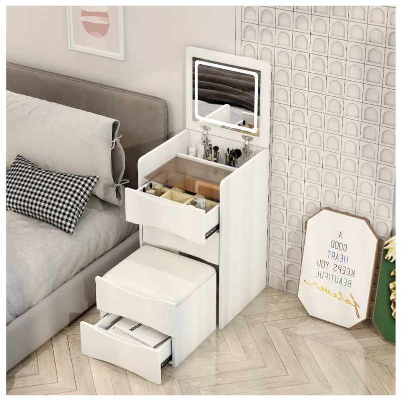HOMER DESIGN - Tocador Lujo Espejo TIPO VELADOR con taburete con luz