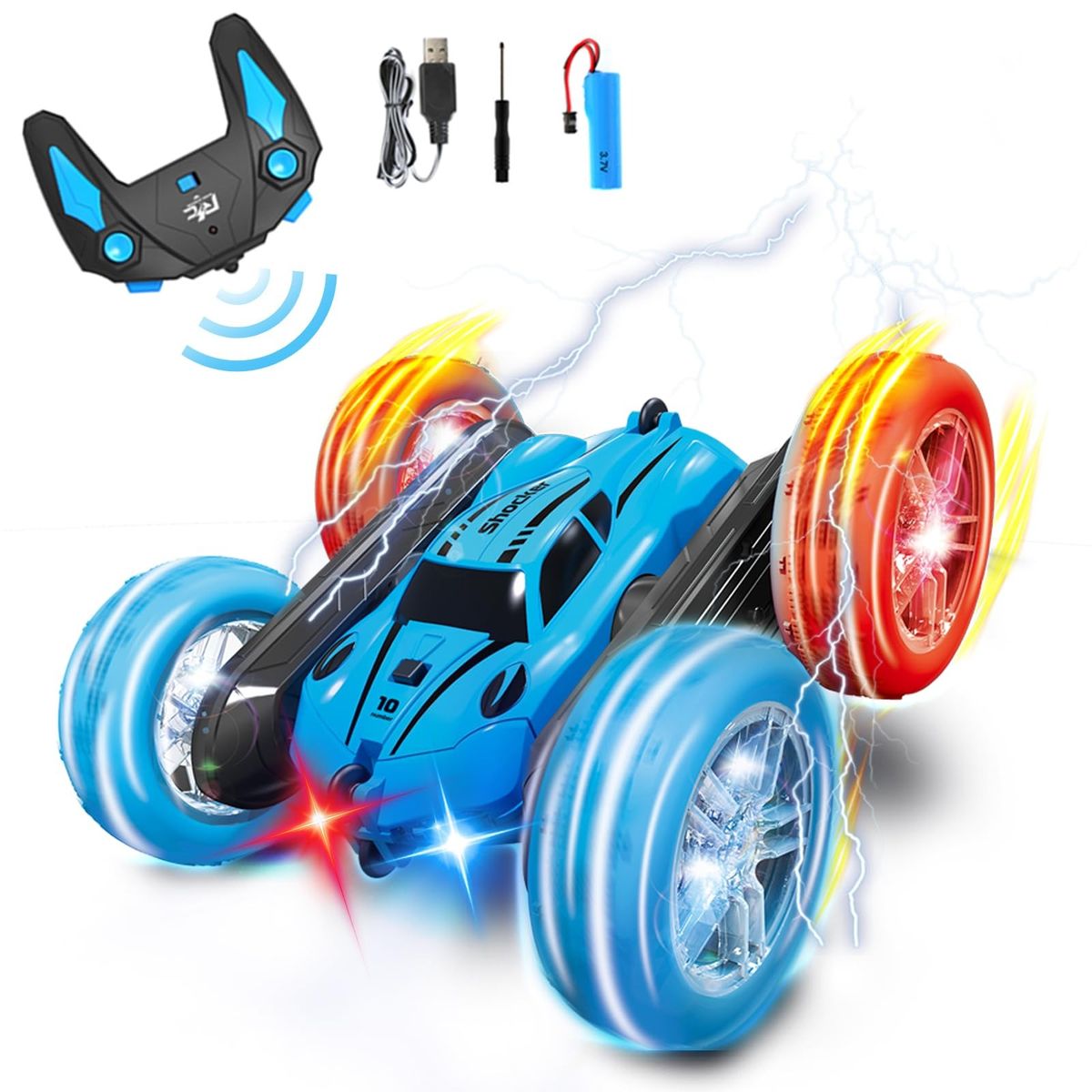 TATEE - Autos a control remoto juguetes recargable 4WD azul con luz