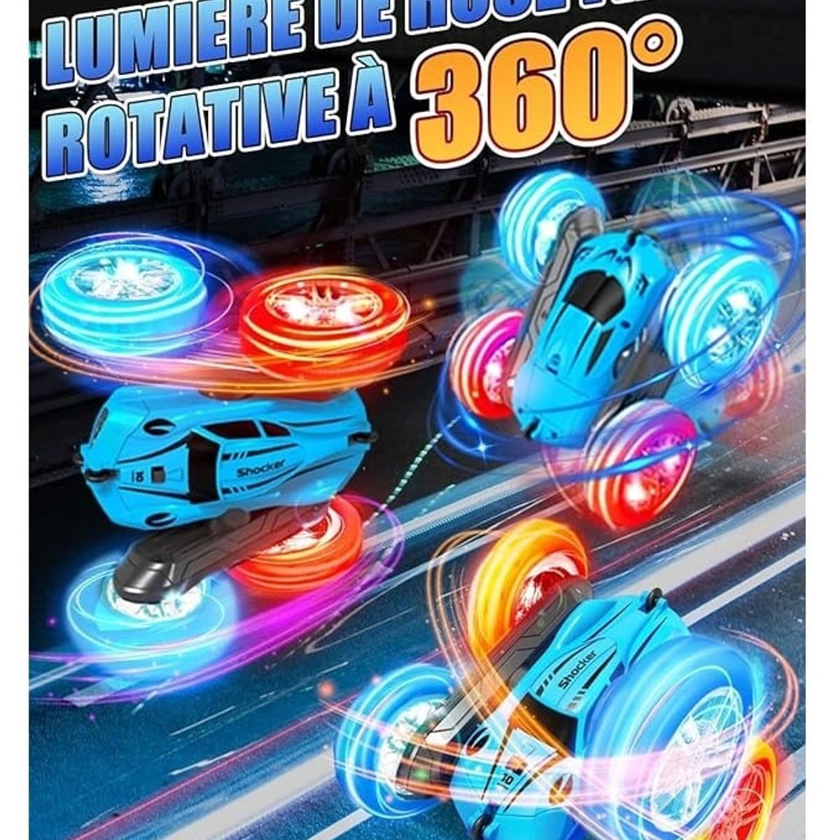 TATEE - Autos a control remoto juguetes recargable 4WD azul con luz