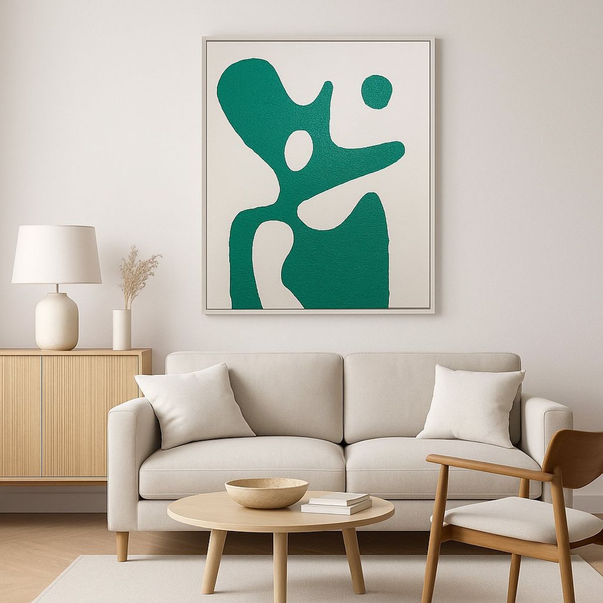 GENERICO - Cuadro Abstracto Biomorphic Verde Agua Estilo Moderno Texturizado Acrílico Sobre Lienzo 90x70 cm