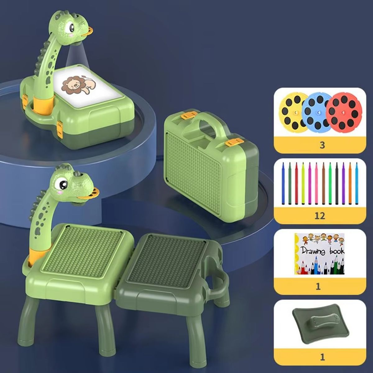 TATEE - Juguetes Mesa De Dibujo Con Proyector  3 en 1-Dinosaurio