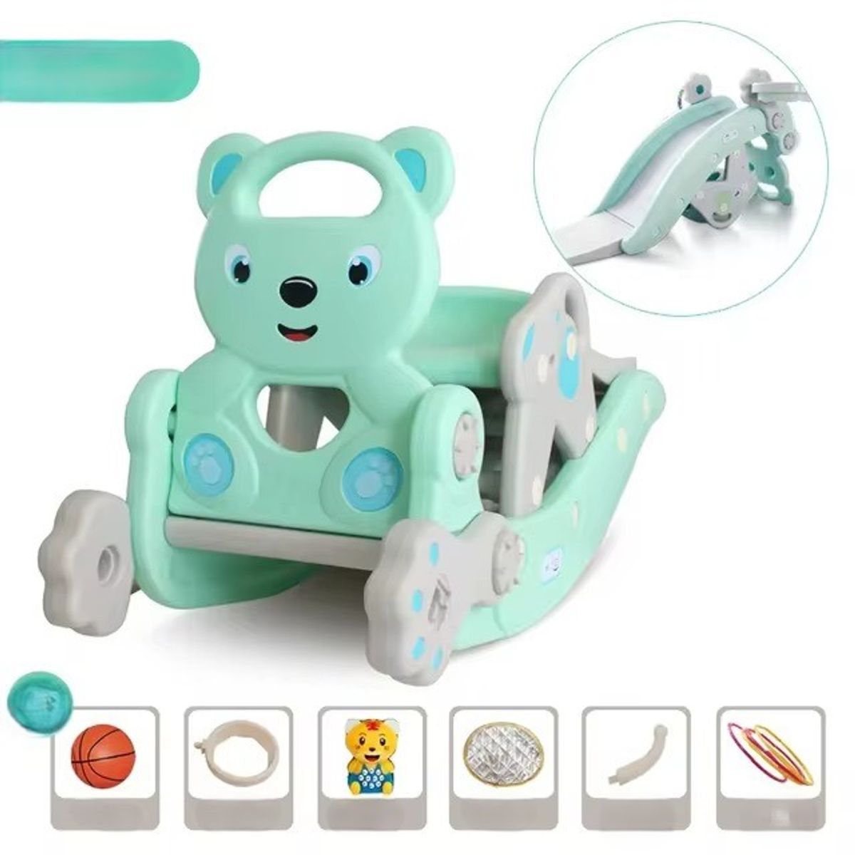 TATEE - Resbalín Plegable caballo mecedora 2 en 1 Para Niños azul