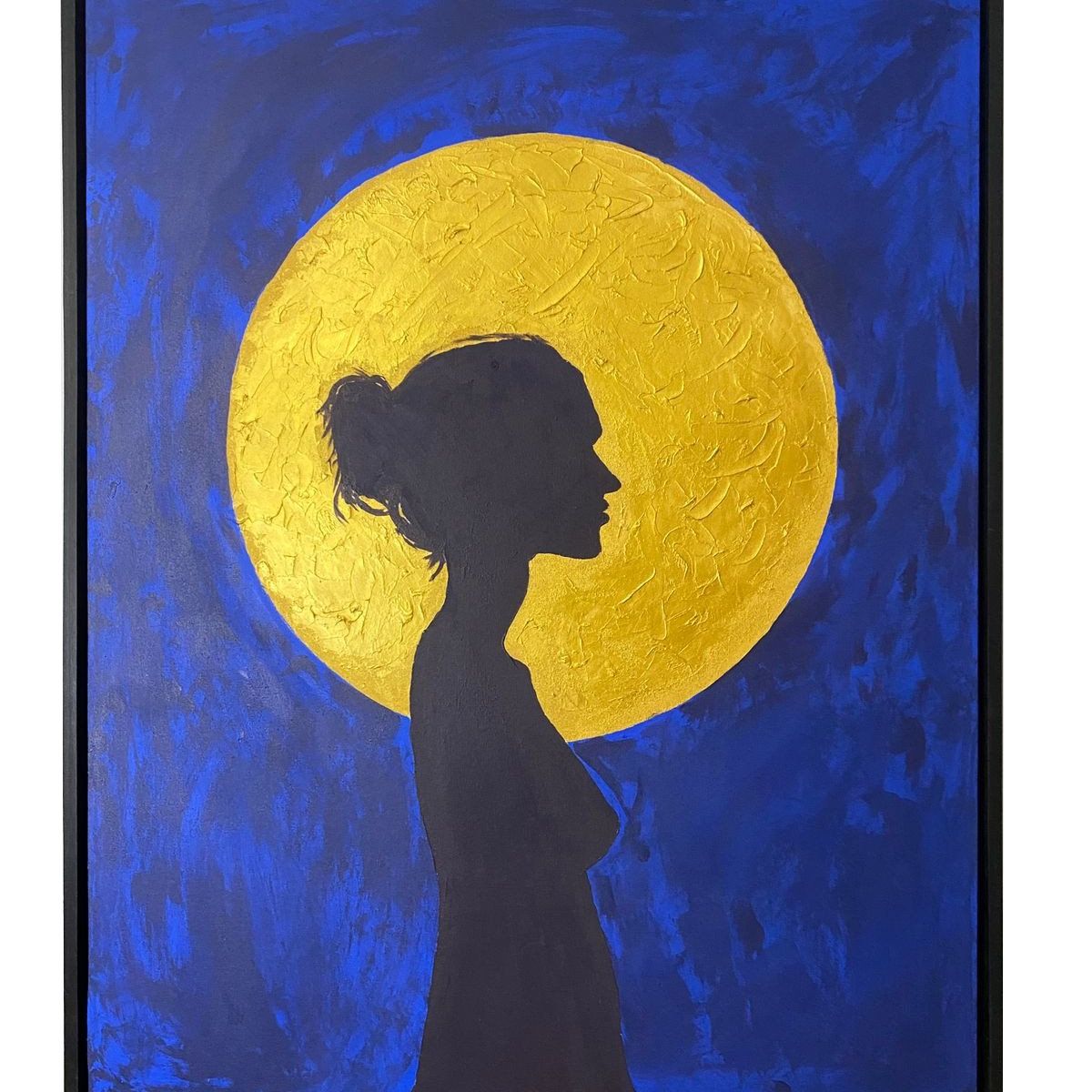 GENERICO - Cuadro Decorativo Silueta Femenina Luna Dorada Abstracto Moderno Acrílico Pintado A Mano  90x70 cm