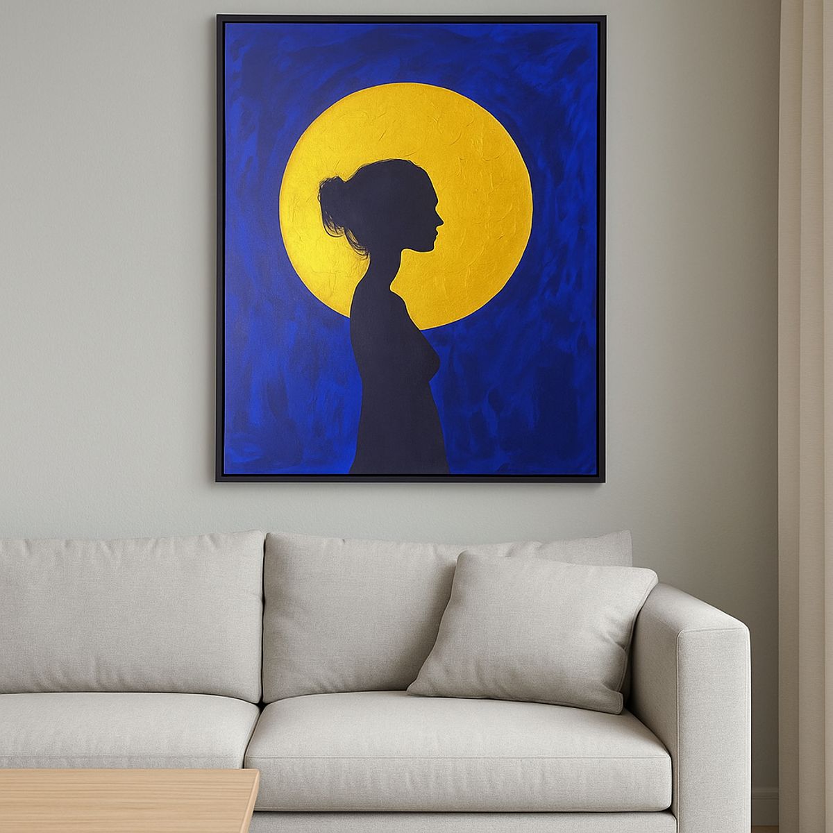 GENERICO - Cuadro Decorativo Silueta Femenina Luna Dorada Abstracto Moderno Acrílico Pintado A Mano  90x70 cm