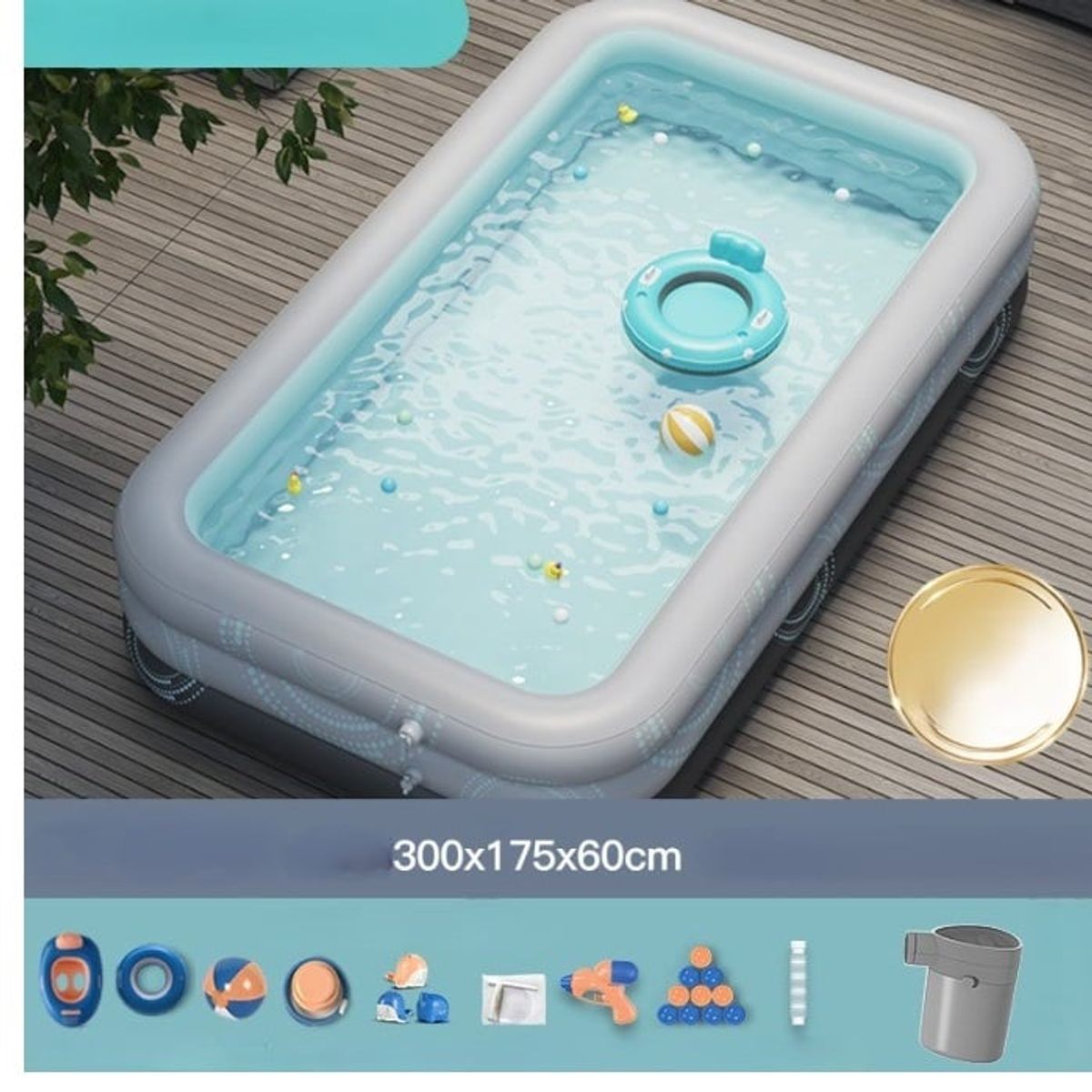 TATEE - Piscina Inflable Familiar 300 X 175 X 60 cm con Inflador