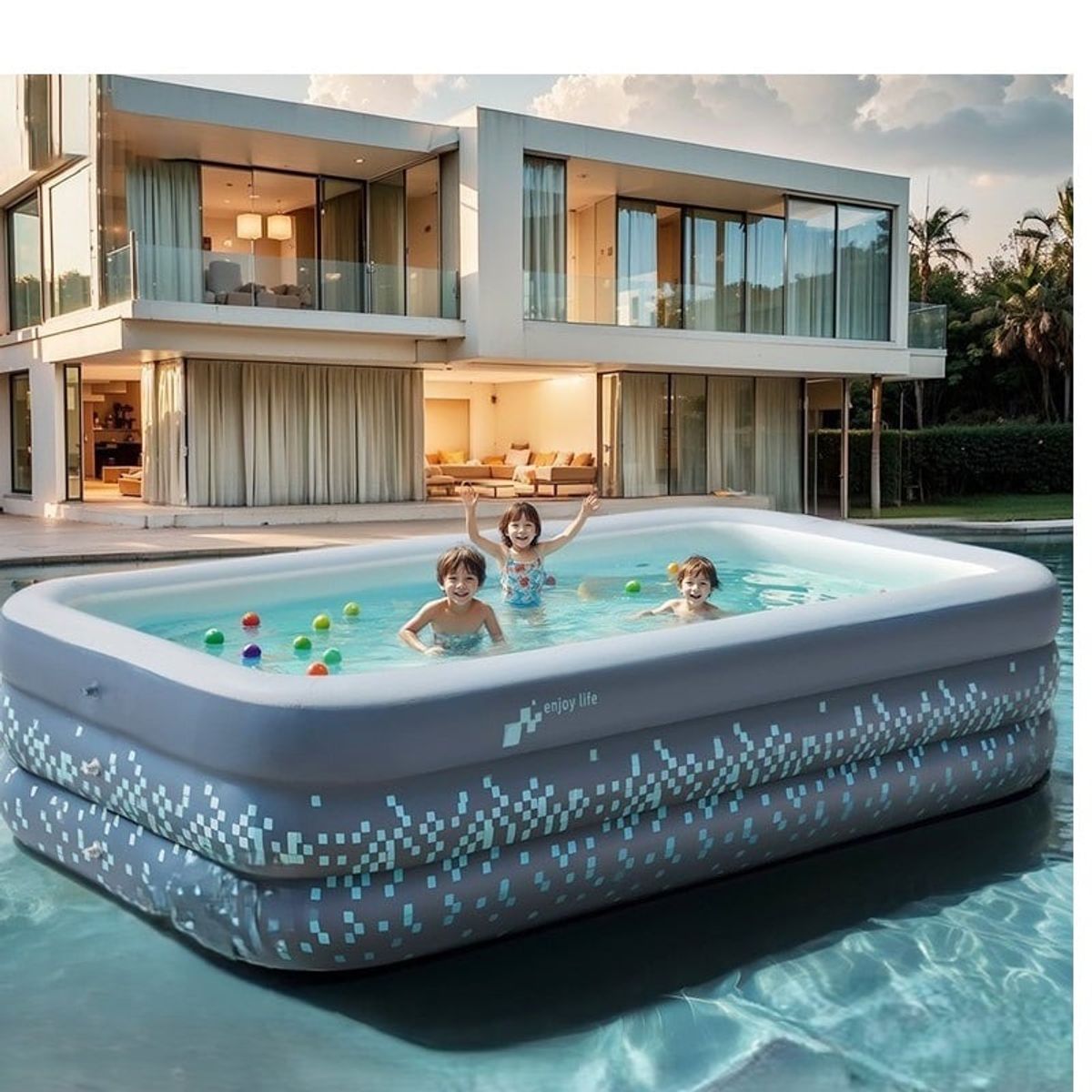 TATEE - Piscina Inflable Familiar 300 X 175 X 60 cm con Inflador