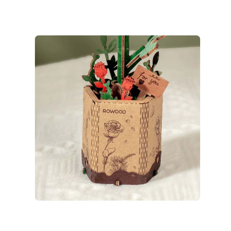 GENERICO - Flor de Rosa Roja de madera