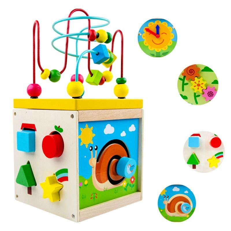 TATEE - Juguete Cubo Didáctico De Madera Bebe Infantil 5 en 1