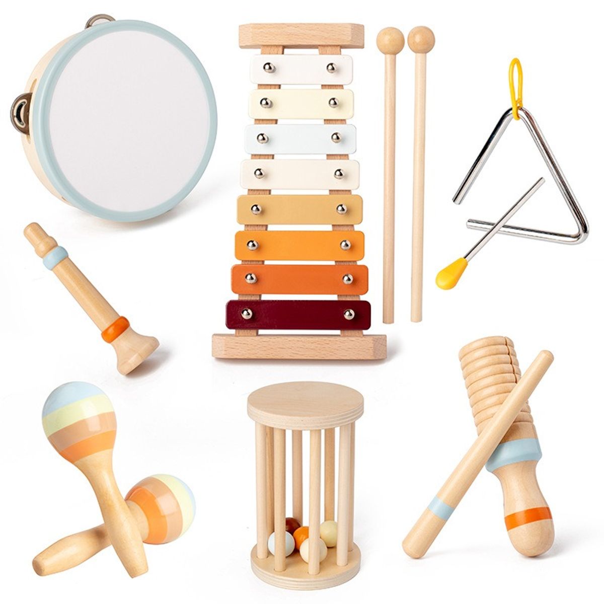 TATEE - Instrumentos musicales juguetes educativos madera 7 piezas
