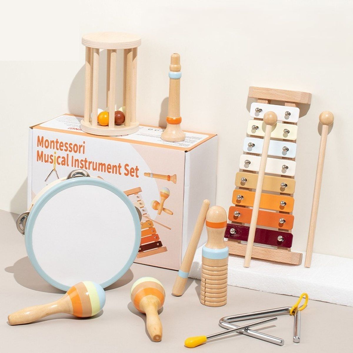 TATEE - Instrumentos musicales juguetes educativos madera 7 piezas