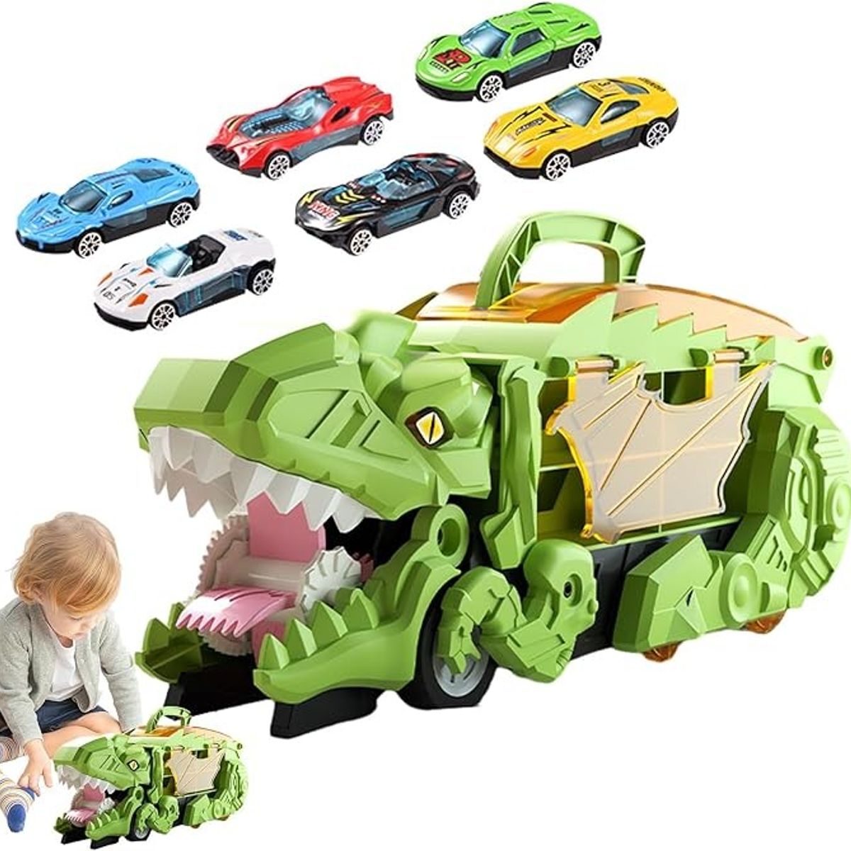 TATEE - Juguete Camión De Dinosaurio Deformable Con 6 Autos Pequeños