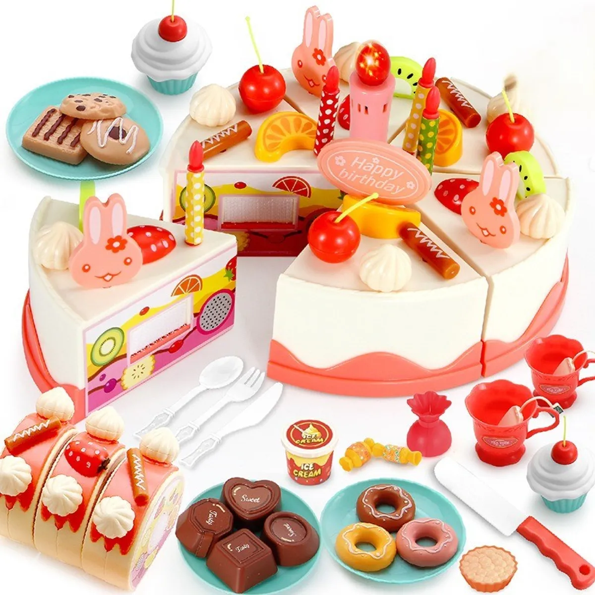 TATEE - Juguetes DIY De Pastel Cumpleaños Con Luz Y Sonido 82 pzs