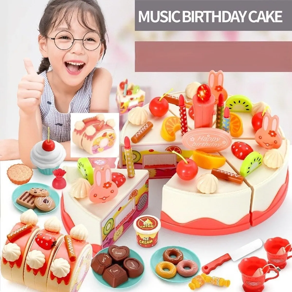 TATEE - Juguetes DIY De Pastel Cumpleaños Con Luz Y Sonido 82 pzs