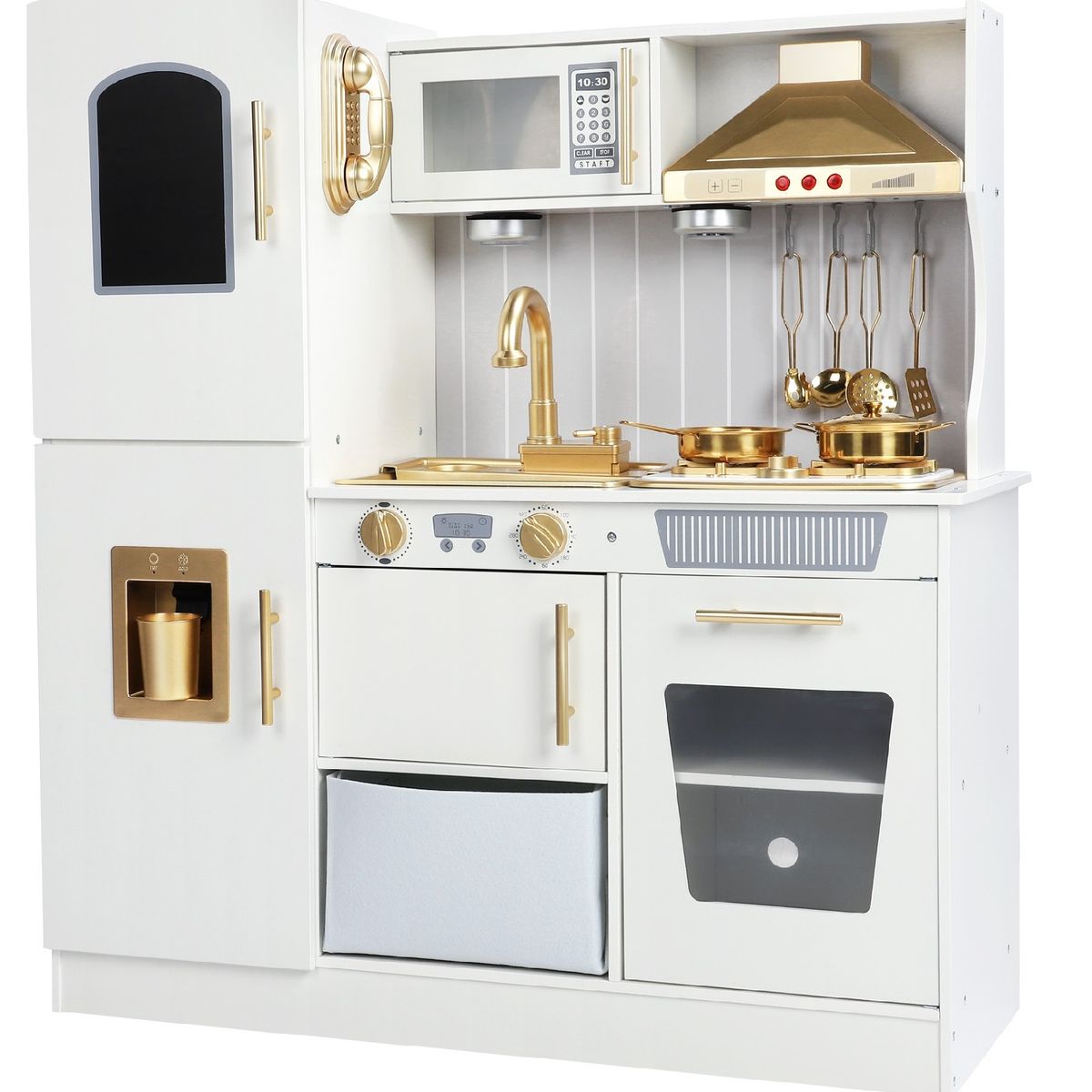 TATEE - Cocina Infantil de Madera Juguetes Blanco Con luces y agua