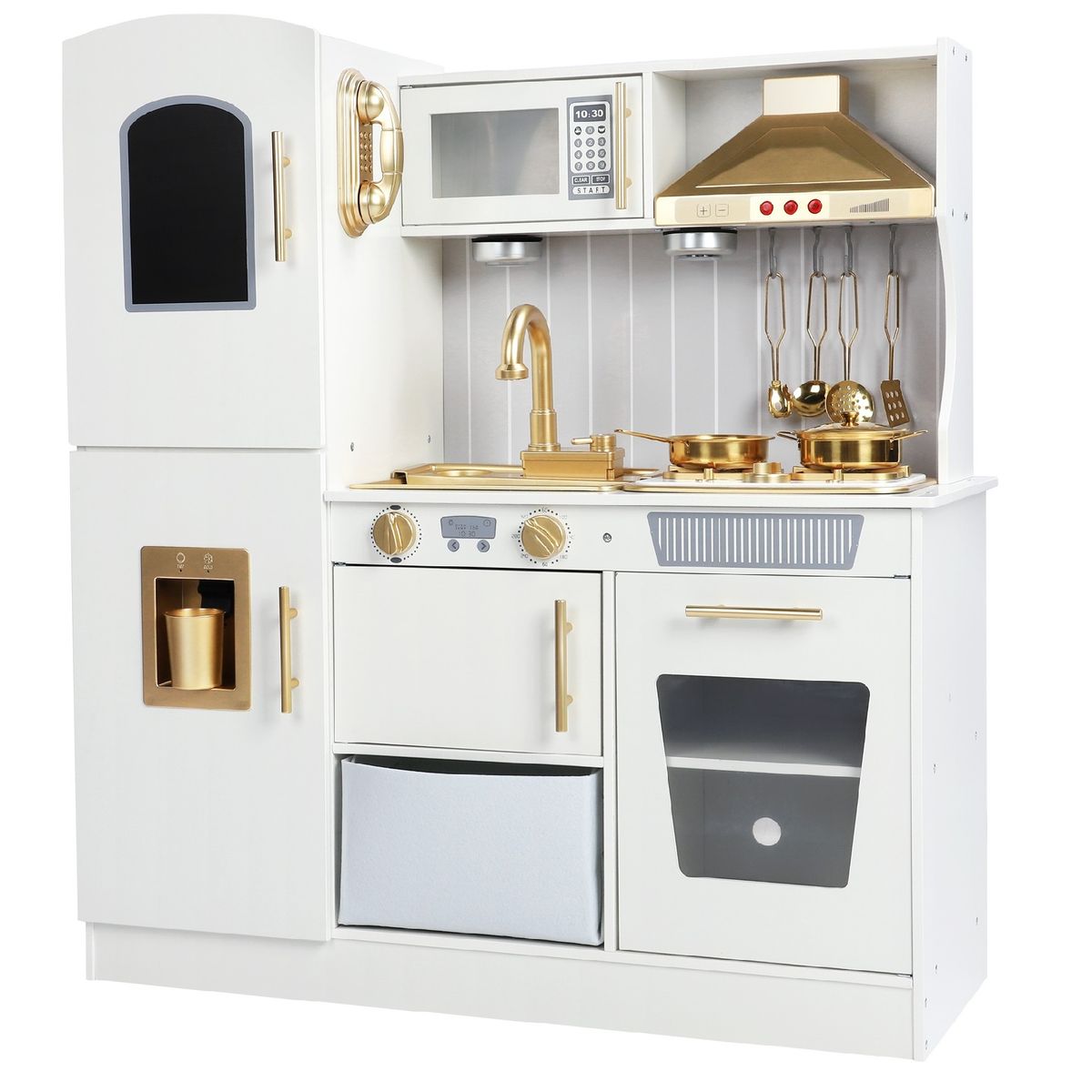 TATEE - Cocina Infantil de Madera Juguetes Blanco Con luces y agua