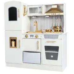 TATEE - Cocina Infantil de Madera Juguetes Blanco Con luces y agua