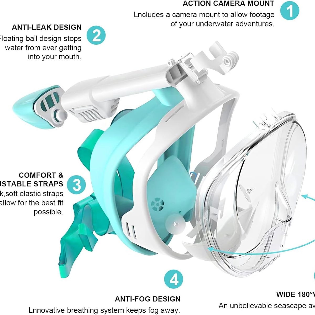 ANENG - Máscara Snorkel Fullface Buceo Antiniebla Soporte Gopro S M