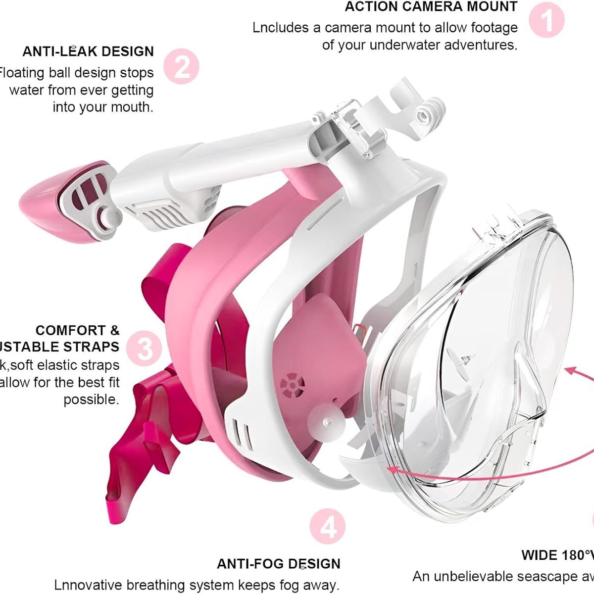 ANENG - Máscara Snorkel Fullface Buceo Antiniebla Soporte Gopro S M