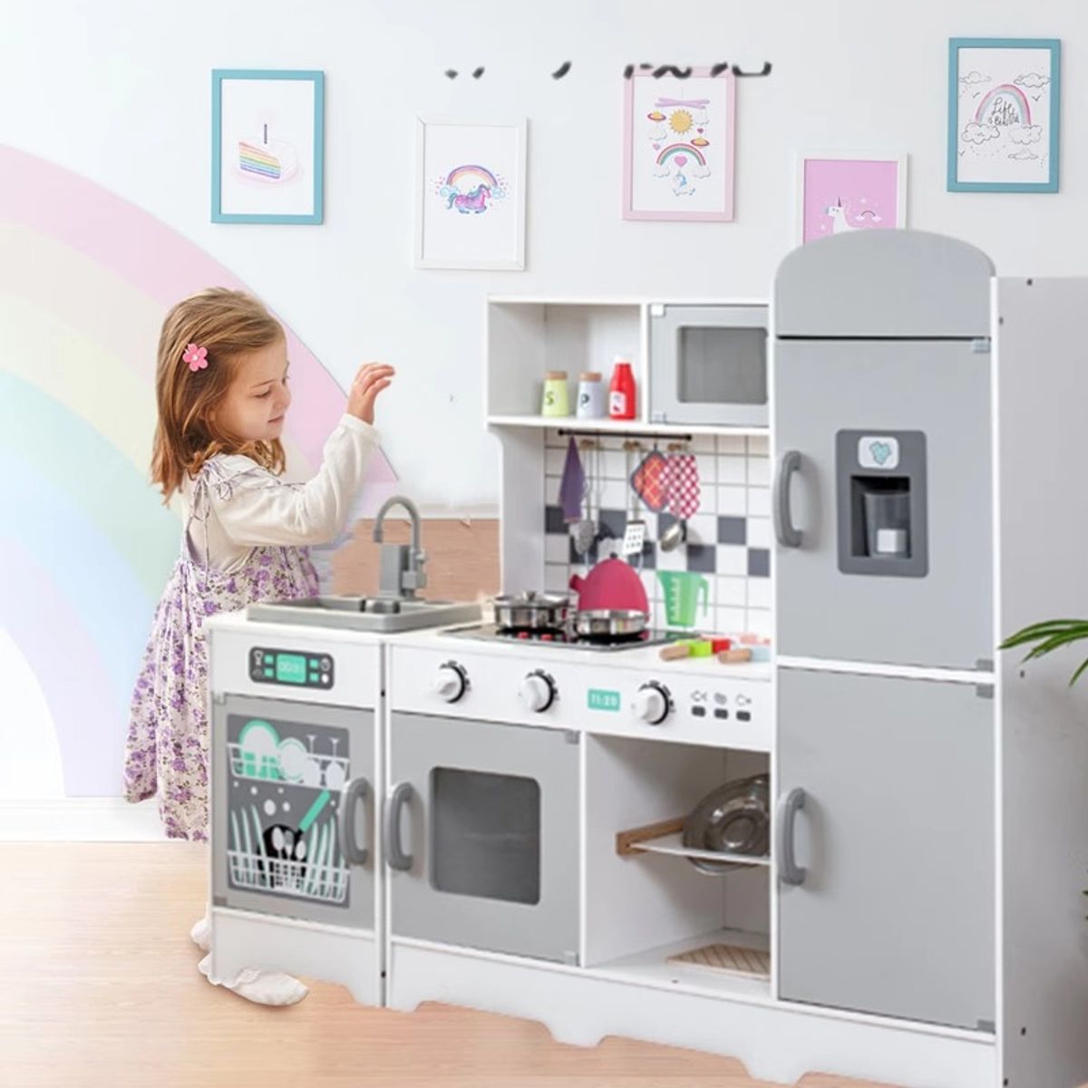 TATEE - Toy kitchen educativa Infantil de Madera Juguetes Blanco