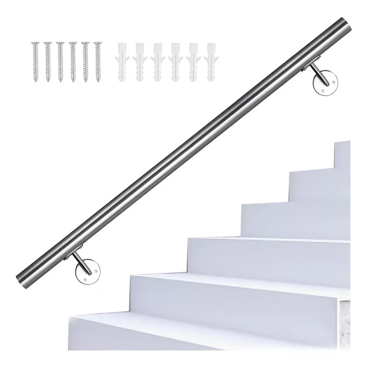 KUANGYE - Pasamanos De Tubo Plata Escaleras De 1m+tornillo Para Escuel