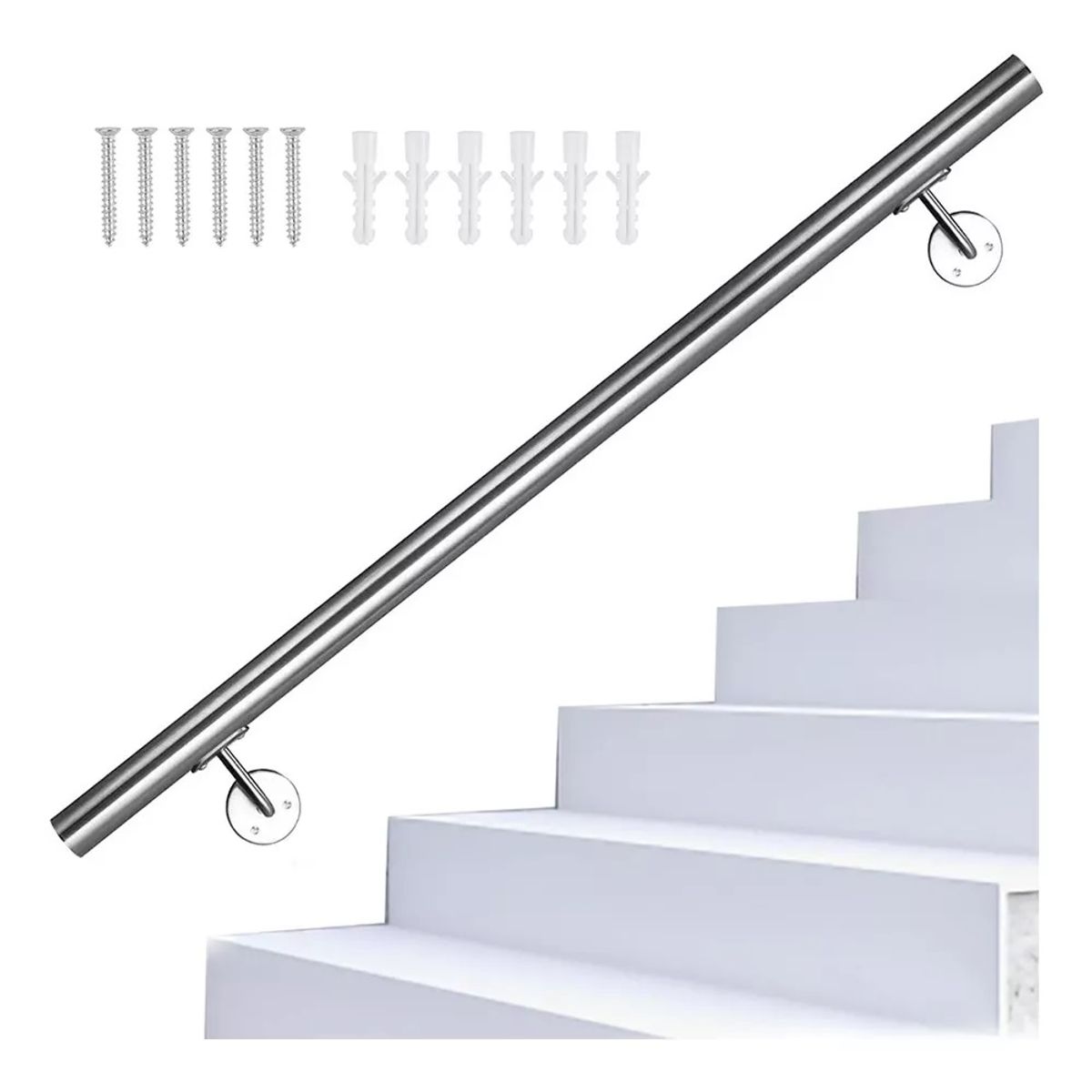 KUANGYE - Pasamanos De Tubo Plata Escaleras De 1m+tornillo Para Escuel