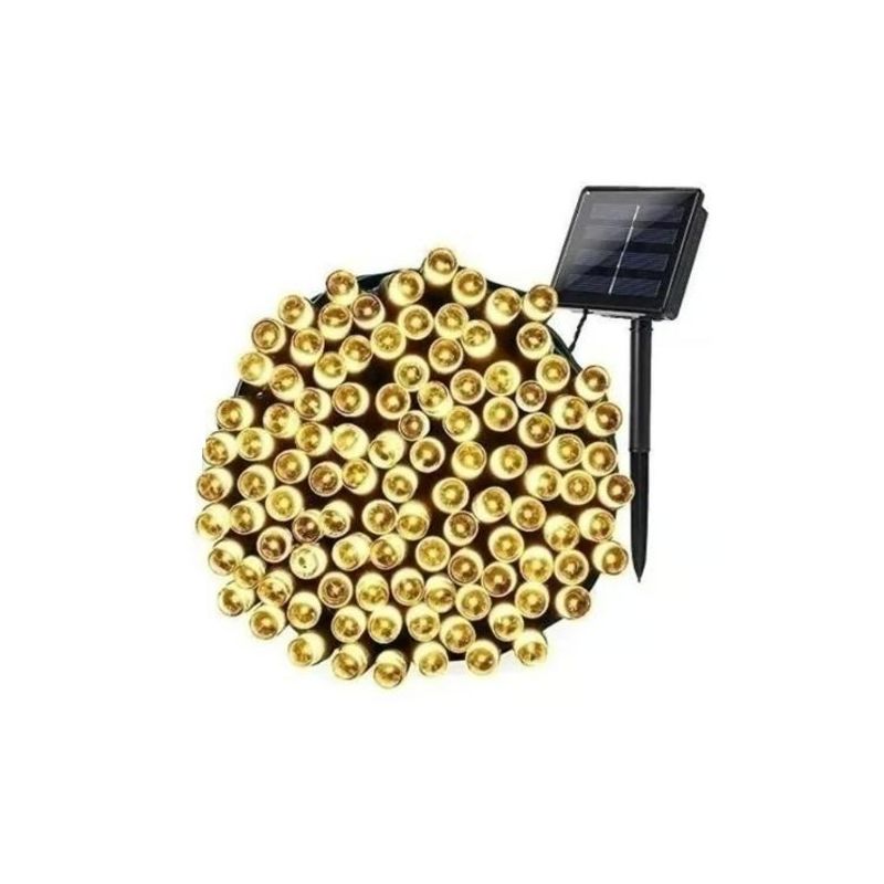 GENERICO - Pack 2 luces solares navidad guirnalda 10 metros 100 leds amarillos