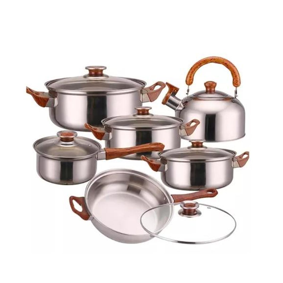 GENERICO - Set 12p Juego Ollas De Acero Inoxidable Sartén Antiadherente