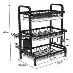 GENERICO - Secador Escurridor Loza Platos 3 Niveles Organizador O2 Color Negro