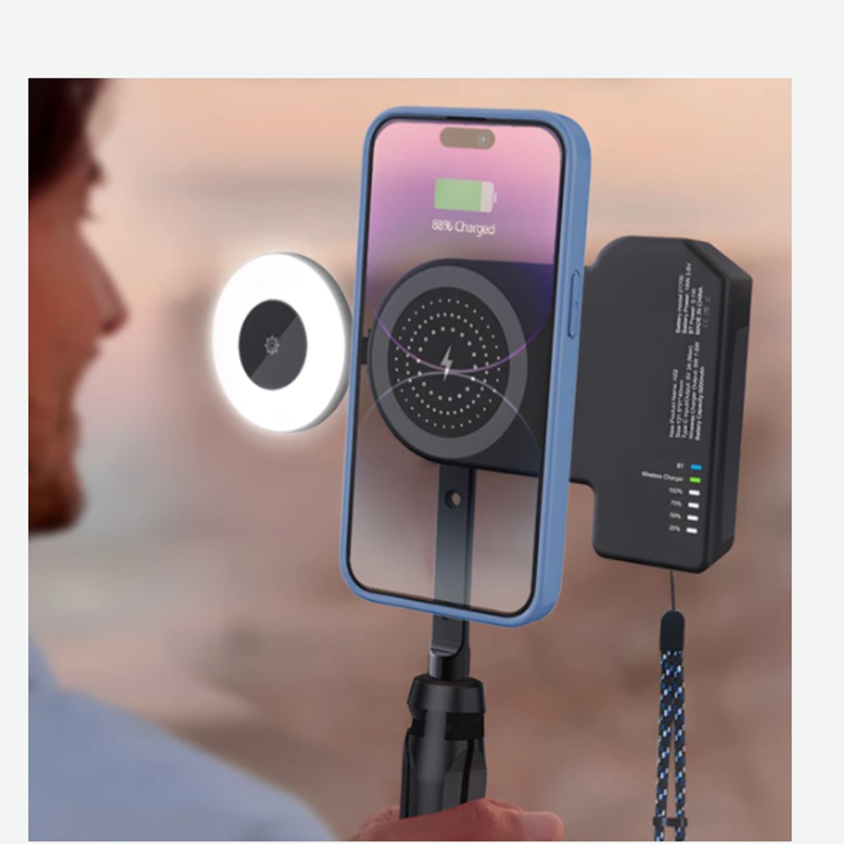 GENERICO - HAND GRIP PARA CELULAR CON LUZ LED Y BATERÍA