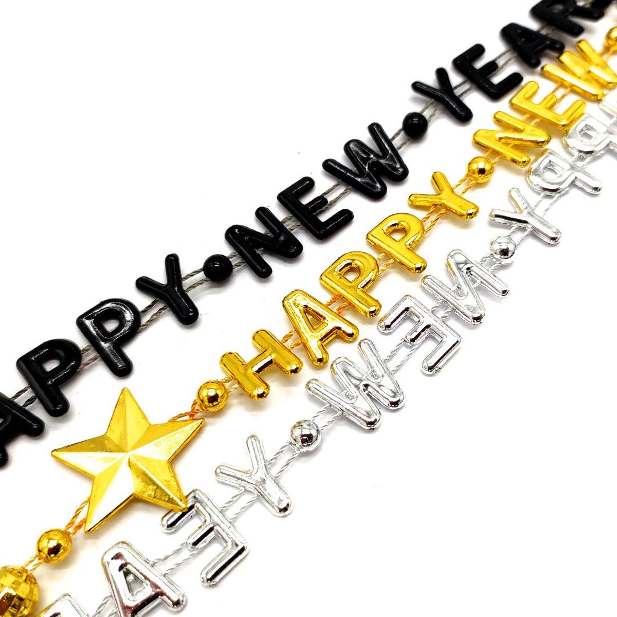 GENERICO - COLLAR BEADS FELIZ AÑO NUEVO 3PCS X1UNI