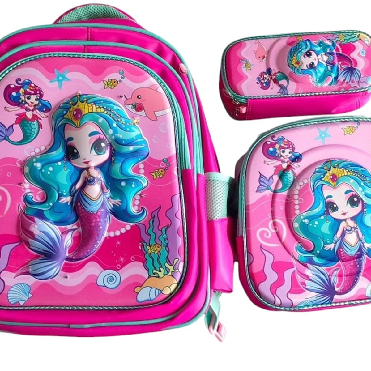 ANGELES DEL HOGAR - Set De Mochila Niños Escolar Diseño Sirenas Rosa
