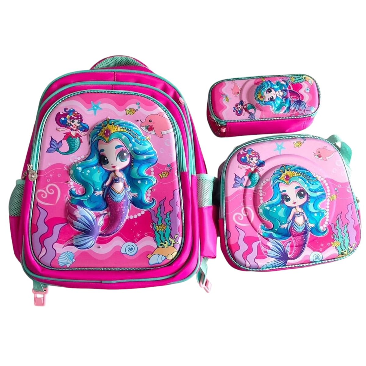ANGELES DEL HOGAR - Set De Mochila Niños Escolar Diseño Sirenas Rosa