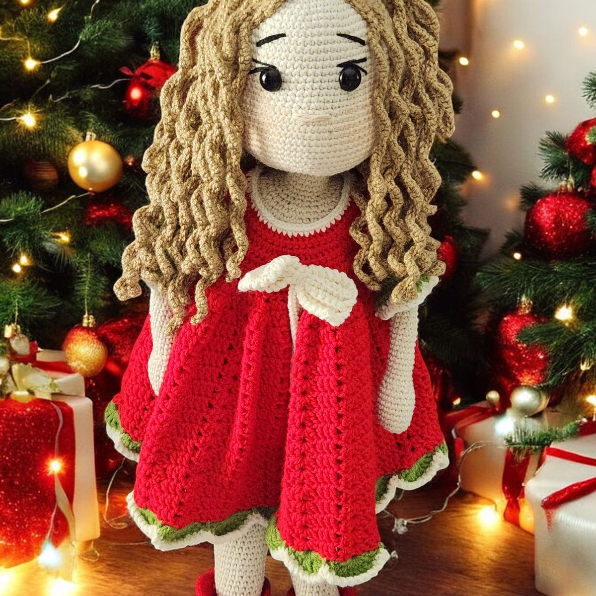 GENERICO - Muñeca Amigurumi Navideña - 100% Algodón Hecha a Mano