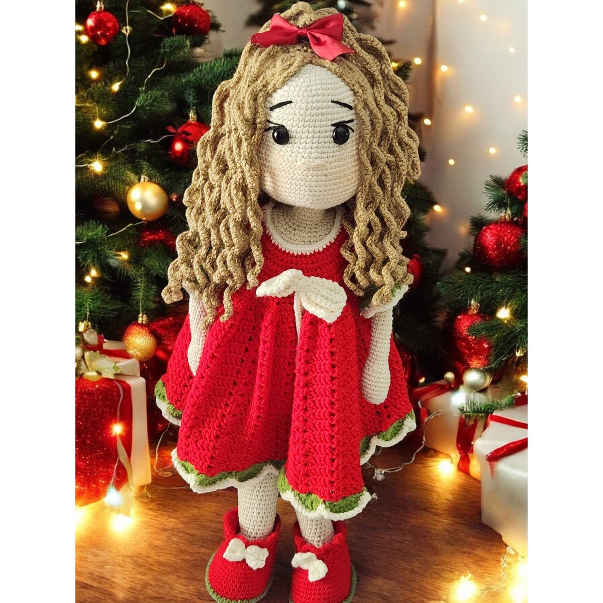 GENERICO - Muñeca Amigurumi Navideña - 100% Algodón Hecha a Mano